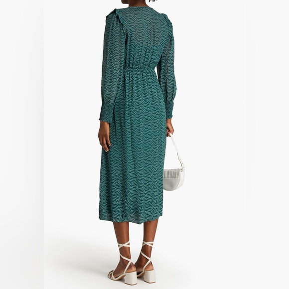 BA&SH Emerald Green Long Sleeve Midi Dress - Picture 2 of 8